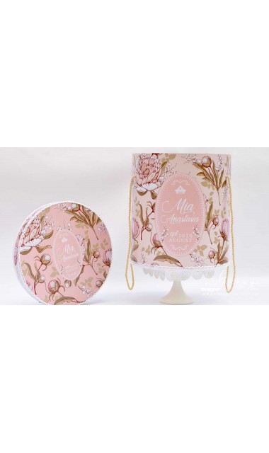 Trusou de botez cu bujori motive florale pe nuante elegante de roz si corai  9